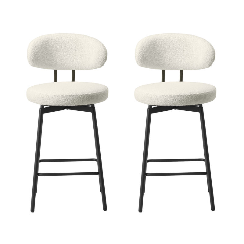 WestinTrends Modern Upholstered Sherpa Fabric Counter Height Bar Stools with Back (Set of 2) image number 0