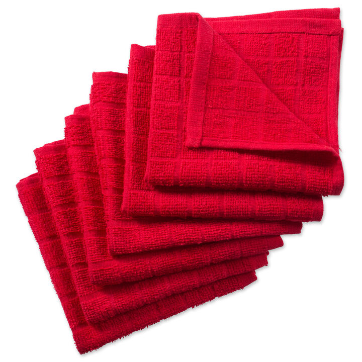 Set of 6 Red Solid Windowpane Squared Dishcloths 12" x 12"