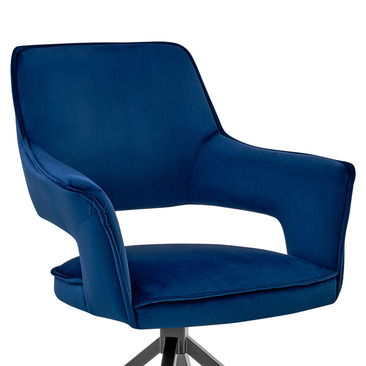 Velvet Upholstered Contemporary Accent Chair, Black and Blue-Benzara