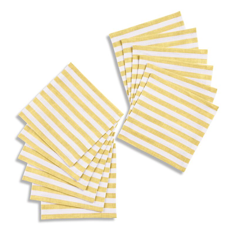 Solino Home Amalfi Stripe 100% Linen Cocktail Napkins &ndash; Set of 12, 6 x 6 in, Machine Washable, Holiday and Everyday Dining