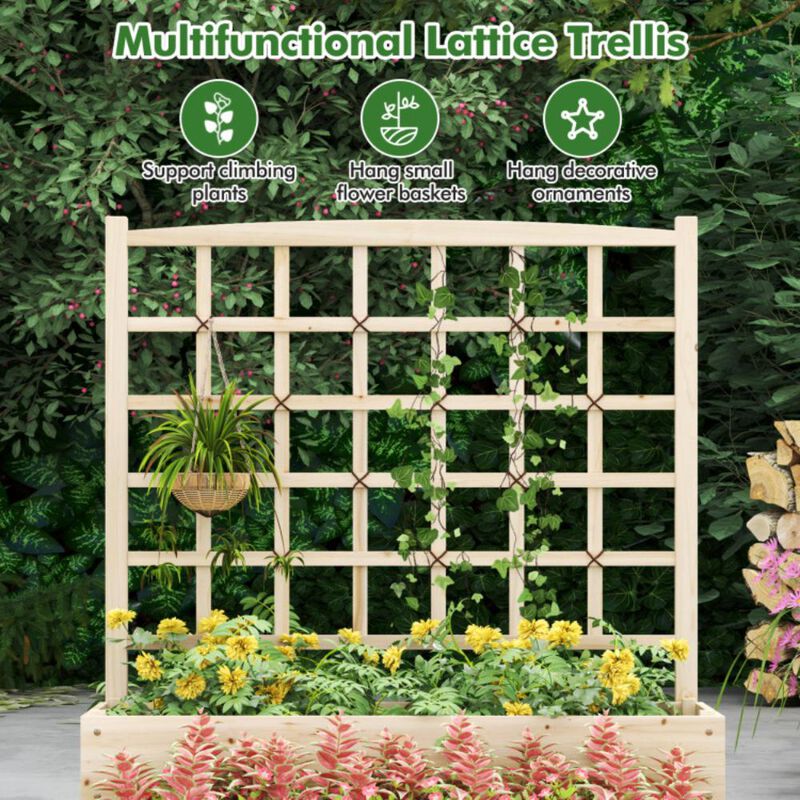 Hivvago 3-Tier Raised Garden Bed with Lattice Trellis and Open-Ended Base