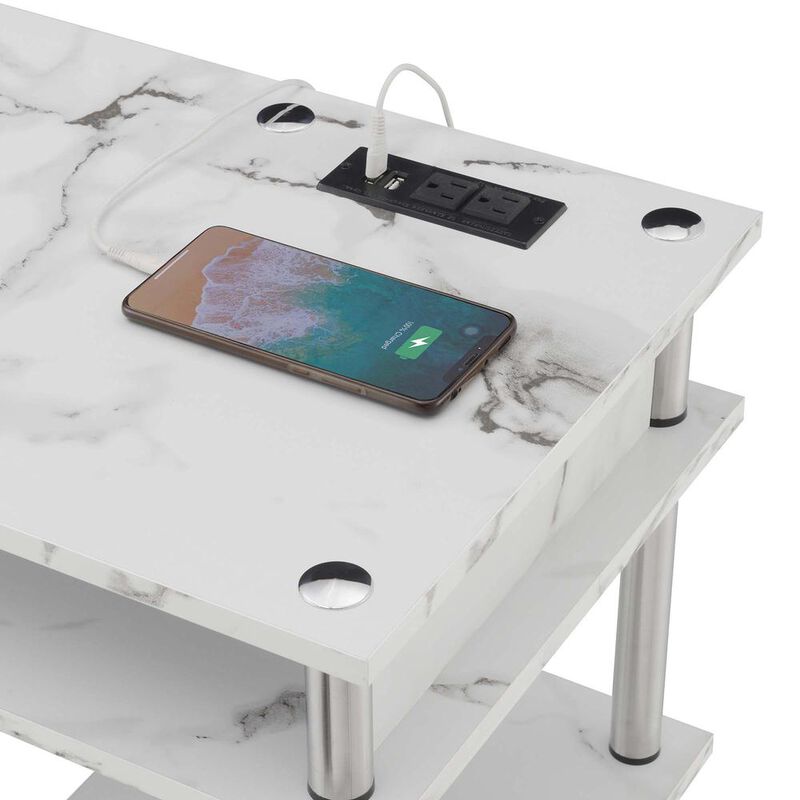 Convenience Concepts Designs2Go No Tools Student Desk With Charging Station, White Marble image number 4
