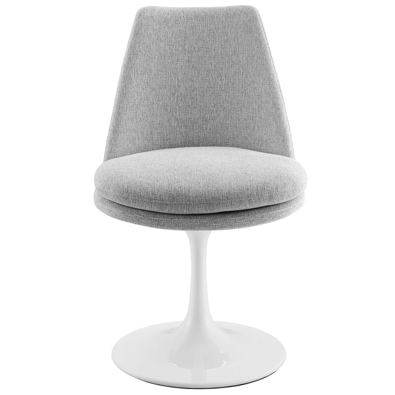 Modway Lippa Upholstered Swivel Dining Side Chair in White Light Gray - Armless Woven Heathered Fabric Accent Chair with Pedestal Base - 360&deg; Office Desk Rotating Chair with No Wheels image number 8