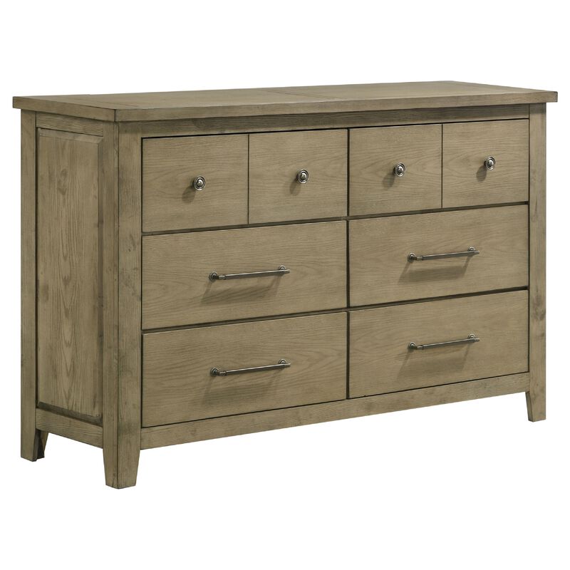 Hazel Wide Dresser, 6 Drawers, Antique Nickel Metal, Oak Brown Wood image number 0