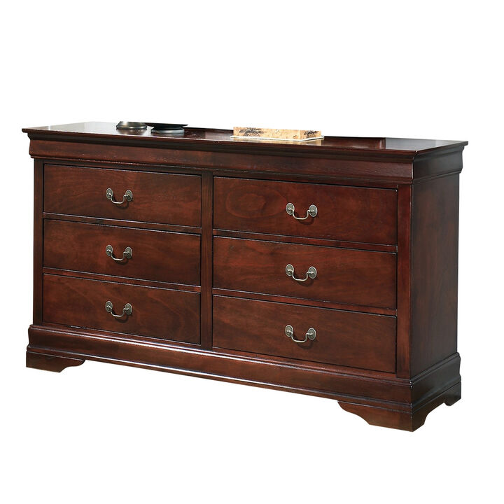 Deyr Wide Dresser, 6 Drawers, Bronze, Louis Philippe Molding Brown