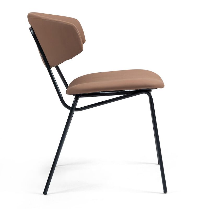 Glamour Home Set of 2 Benito Brown Faux Leather Dining Chair with Black Iron Legs