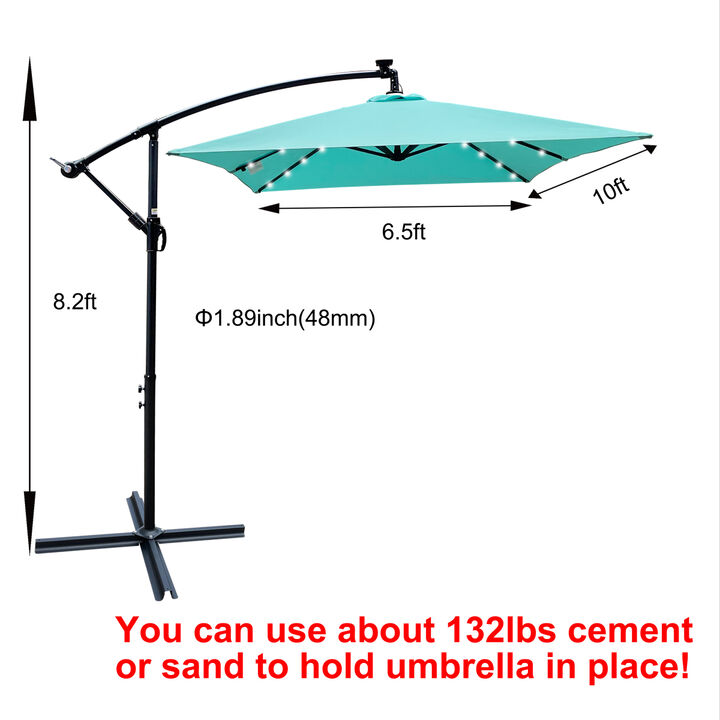 Rectangle 2x3M Outdoor Patio Umbrella Solar Powered LED Lighted Sun Shade Market Waterproof 8 Ribs Umbrella with Crank and Cross Base for Garden Deck Backyard Pool Shade Outside Deck Swimming Pool