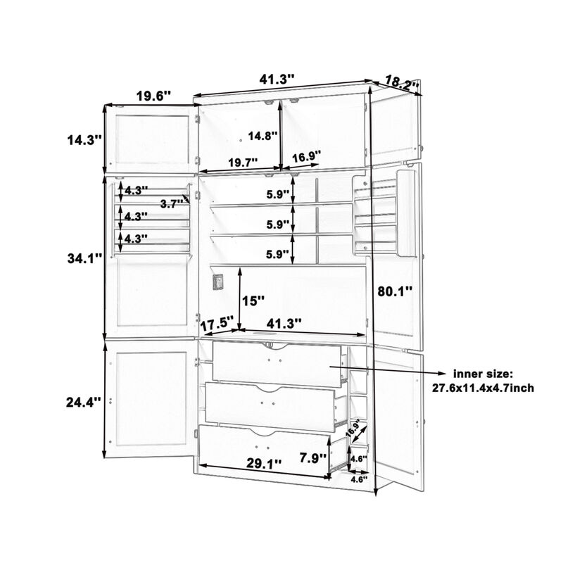 Merax Extra-Large Kitchen Pantry - 6-Door Storage with Built-In Power Outlets & Wine Racks image number 7