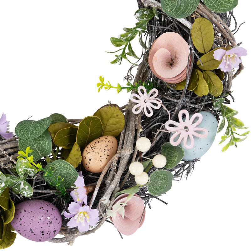 Speckled Eggs and Flowers Easter Wreath - 13"