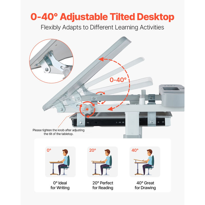 Kids Chair and Desk Set Table Lamp Adjustable Height & Tilted Desktop