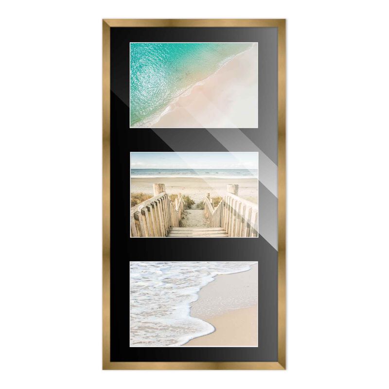 7.5x14.5 Wood Collage Frame with Black Mat For 3 4x6 Pictures