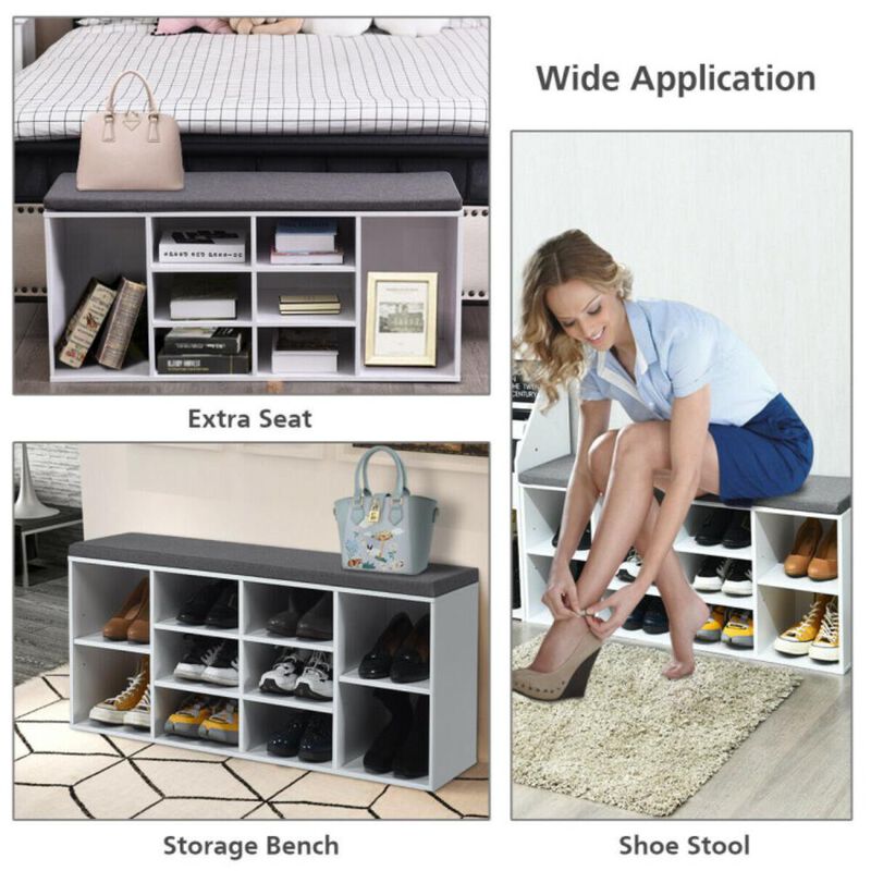 Hivvago 10-Cube Organizer Shoe Storage Bench with Cushion for Entryway