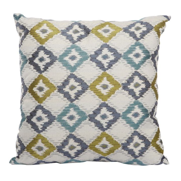 Woven Design Fabric Accent Pillow in Diamond Pattern, Multicolor - Benzara