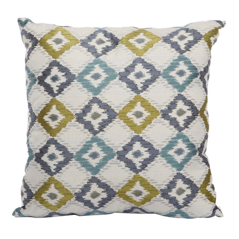 Woven Design Fabric Accent Pillow in Diamond Pattern, Multicolor - Benzara