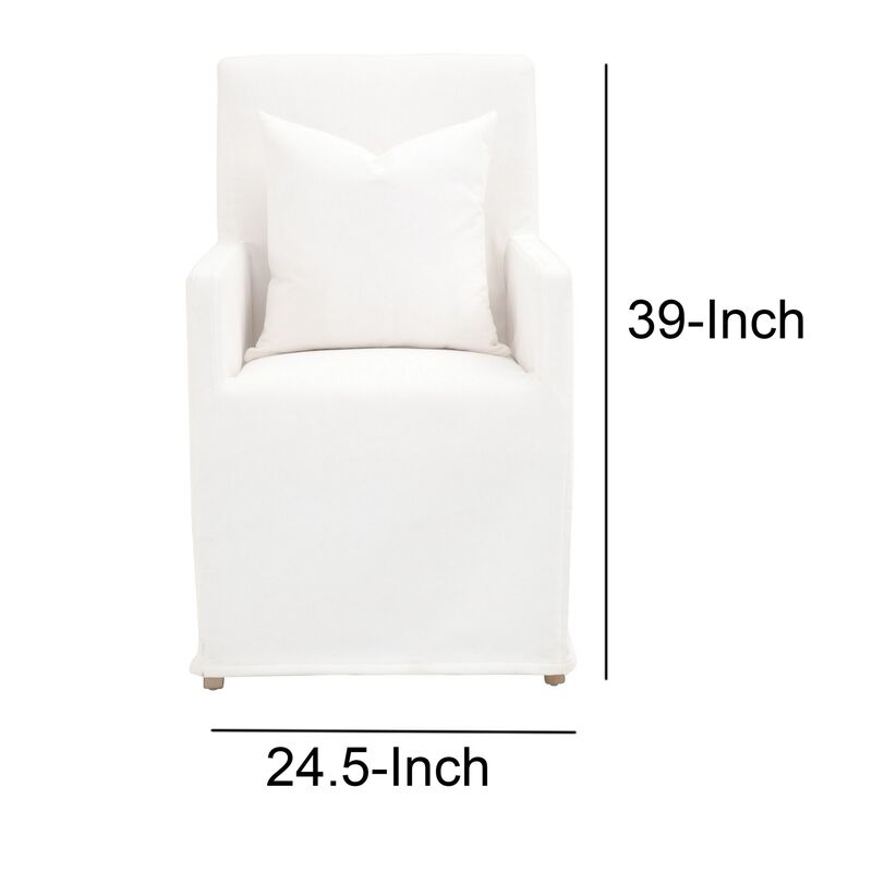 Wooden Frame Arm Chair with Removable Slipcover, White-Benzara