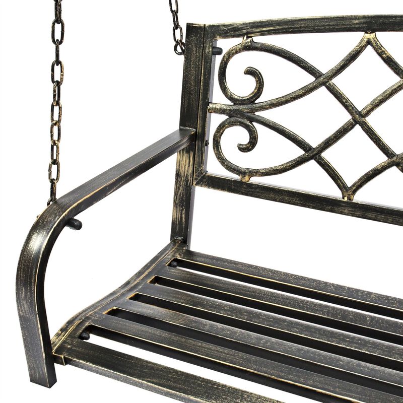 QuikFurn Farm Home Bronze Sturdy 2 Seat Porch Swing Bench Scroll Accents image number 4