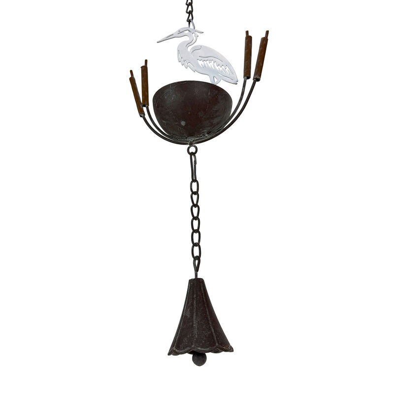Metal Rain Chain 102 in White Heron Bird Rustic Outdoor Gutter Decor Bell image number 1