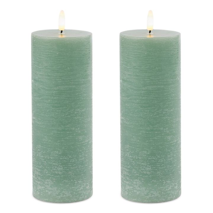 Set of 2 Wax Pillar Candles with Faux Wick Glow for Everyday or Seasonal Decor