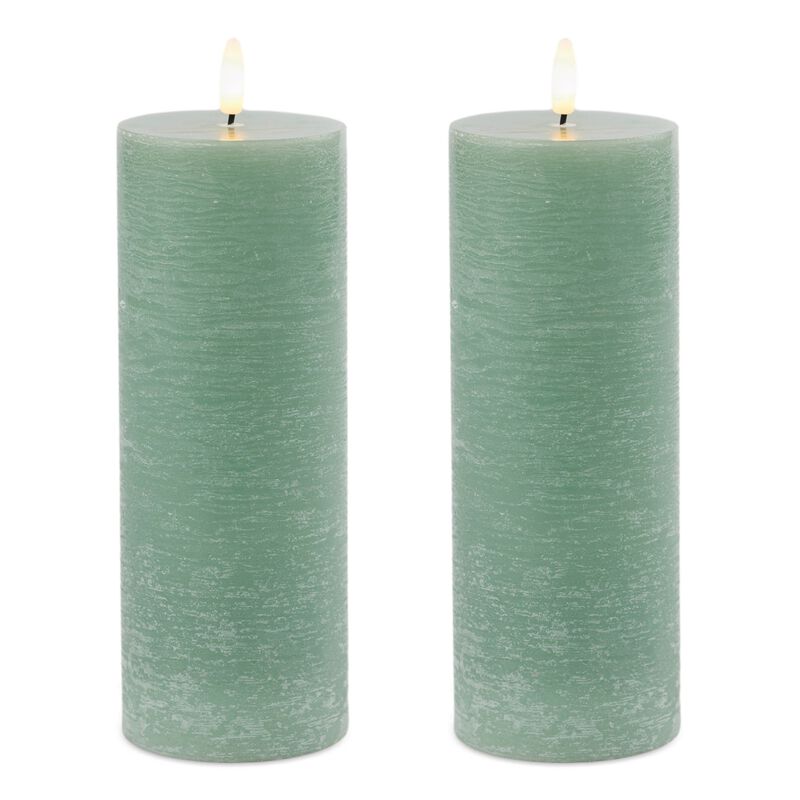 Set of 2 Wax Pillar Candles with Faux Wick Glow for Everyday or Seasonal Decor