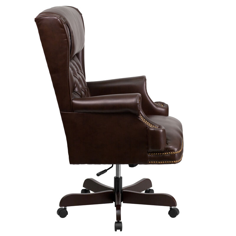 Ainslie High Back Traditional Tufted Brown LeatherSoft Executive Ergonomic Office Chair with Oversized Headrest & Nail Trim Arms image number 4