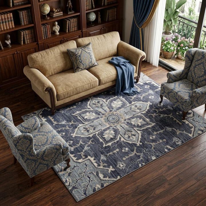 HomeRoots Floral Medallion Area Rug
