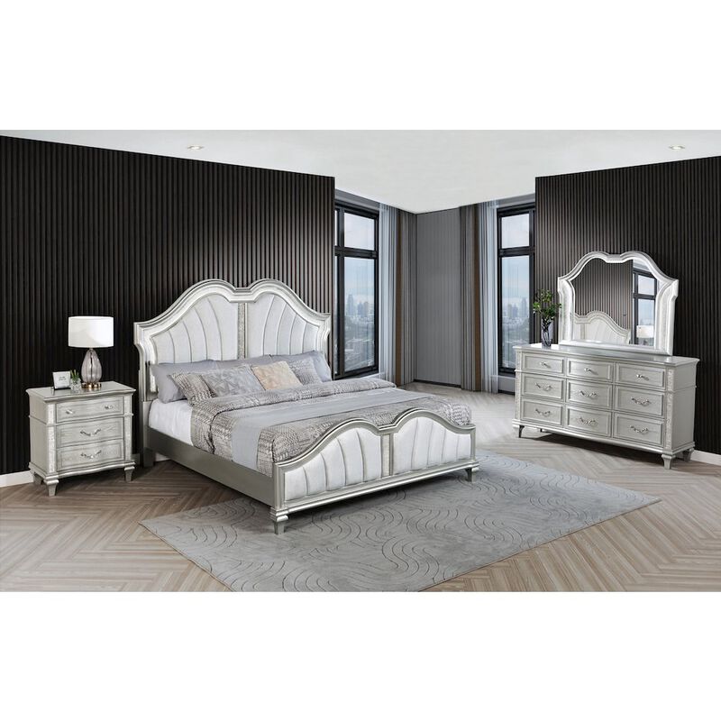 Best Quality Furniture 4 Piece Silver Eastern King Panel Bedroom Set ( Ekb+Dresser+Mirror+Ns)