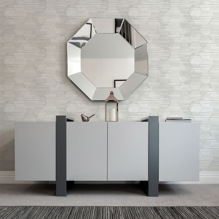 Jabari Light Grey Geometric Faux Grasscloth Wallpaper (Set of 2)