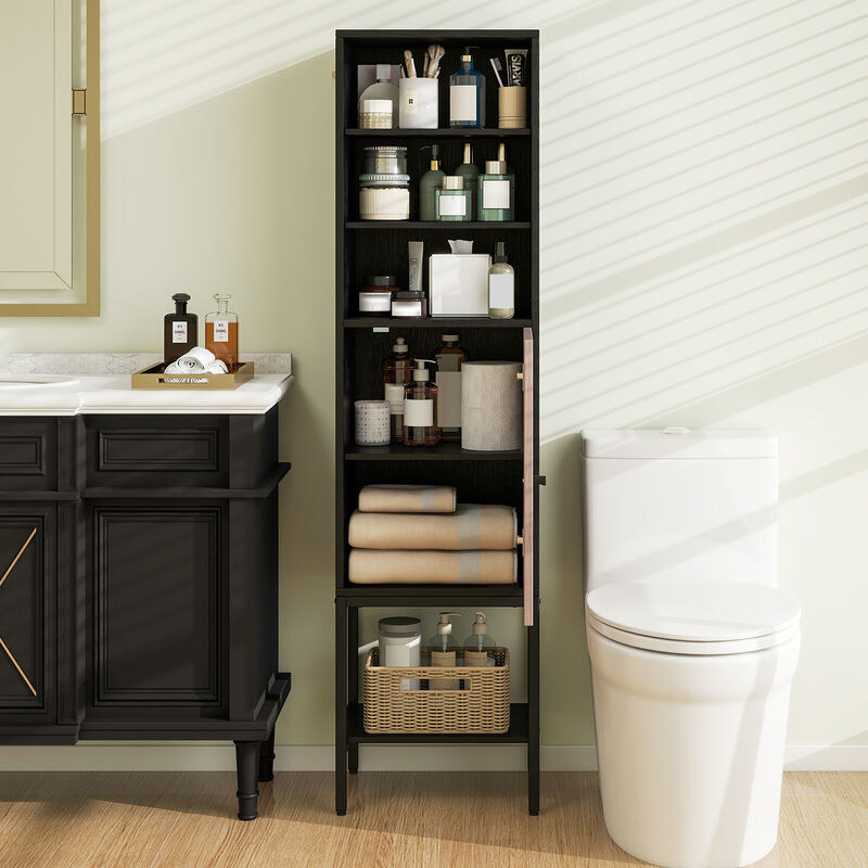 Bathroom Tall Cabinet with 1 Door and 4 Shelves Narrow Storage Unit