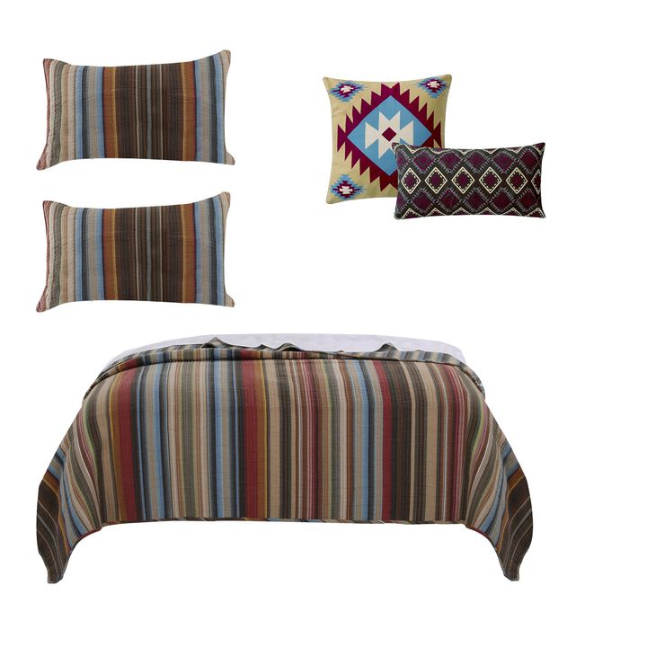 Stripe Pattern Cotton Quilt Set with 2 Pillows and 2 Quilt Shams,Multicolor - Benzara