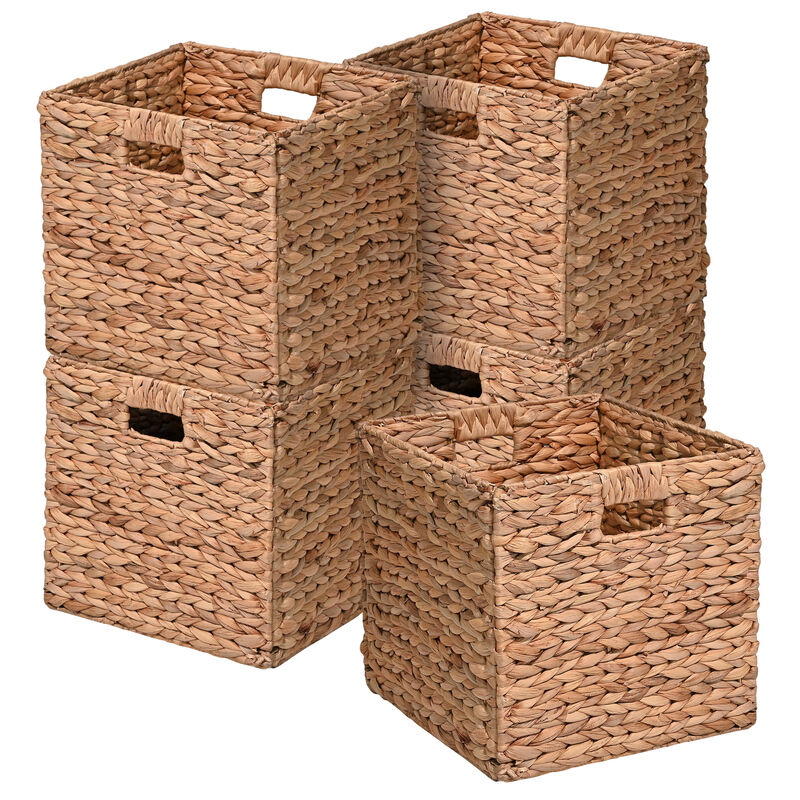 Bryce Classic Farmhouse Handwoven Hyacinth Collapsible Storage Cube Baskets with Handles