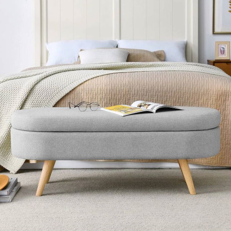 Mid-Century Modern Style Linen Bedroom Storage Bed Bench