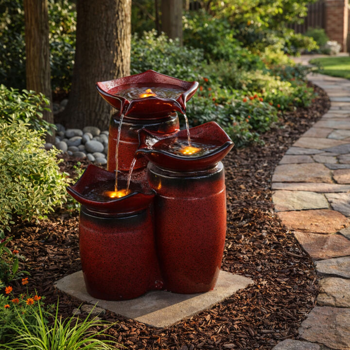 3-Tier Water Fountain with LED Lights, Red
