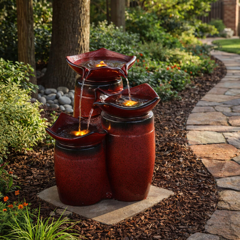 3-Tier Water Fountain with LED Lights, Red image number 1