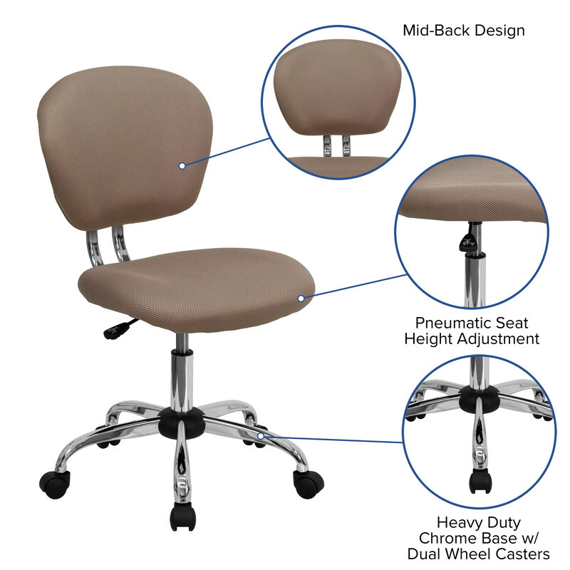 Beverly Mid-Back Coffee Brown Mesh Padded Swivel Task Office Chair with Chrome Base image number 5