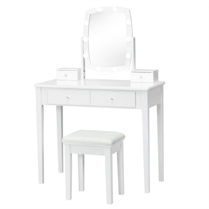 Hivvago Vanity Table Set with Lighted Mirror for Bedroom and Dressing Room