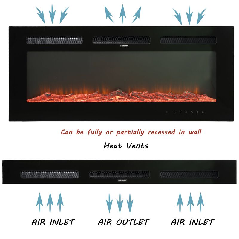 Black 36 in. Wall-Mounted Electric Fireplace with Logs & Crystals, Remote 1500/750W