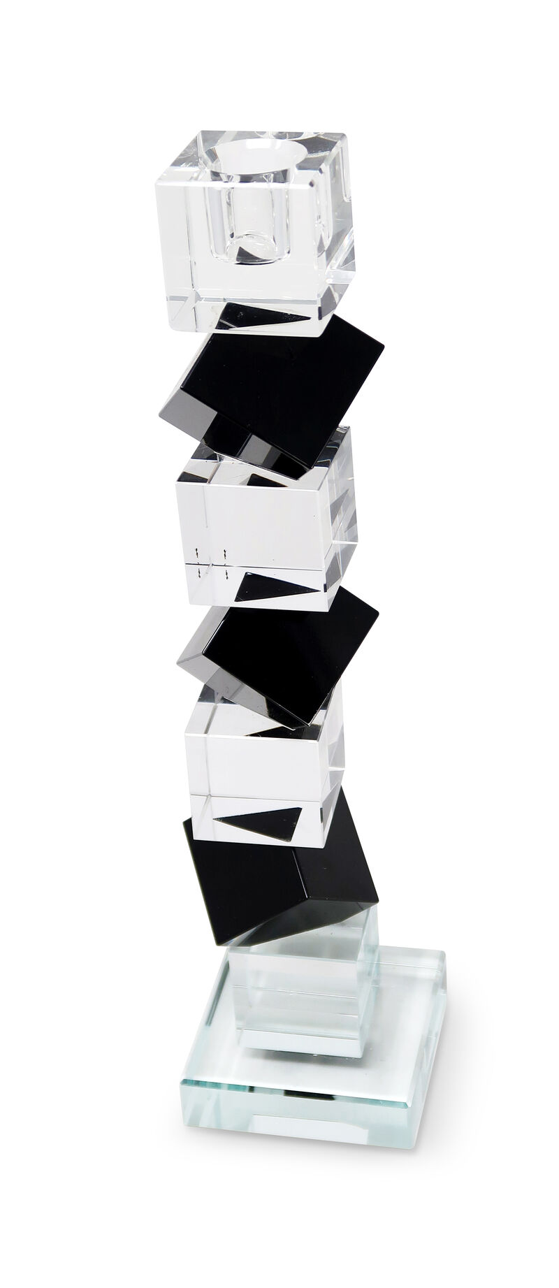 HomeRoots 12" Black And Clear Crystal Tabletop Taper Candlestick