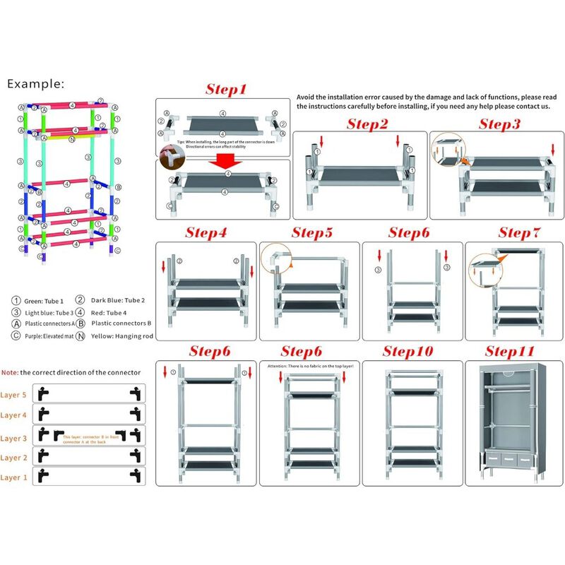 Clothes Closet with Rolling Door, Hanging Rack, and 3 Drawer Storage Boxes for Home