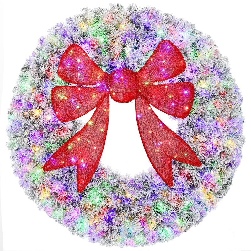 BreeBe 36 Inch Pre-Lit Christmas Wreath with Bow and Remote image number 0
