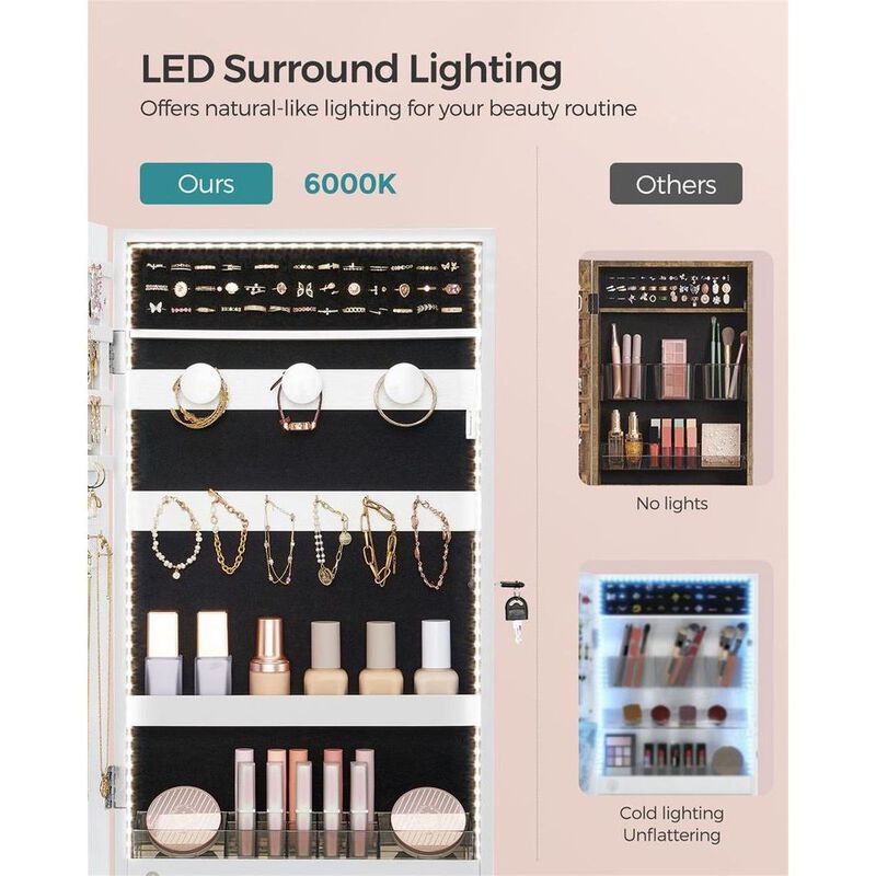 Door Mounted Jewelry Armoire with Full-Length Mirror and Organized Storage image number 6