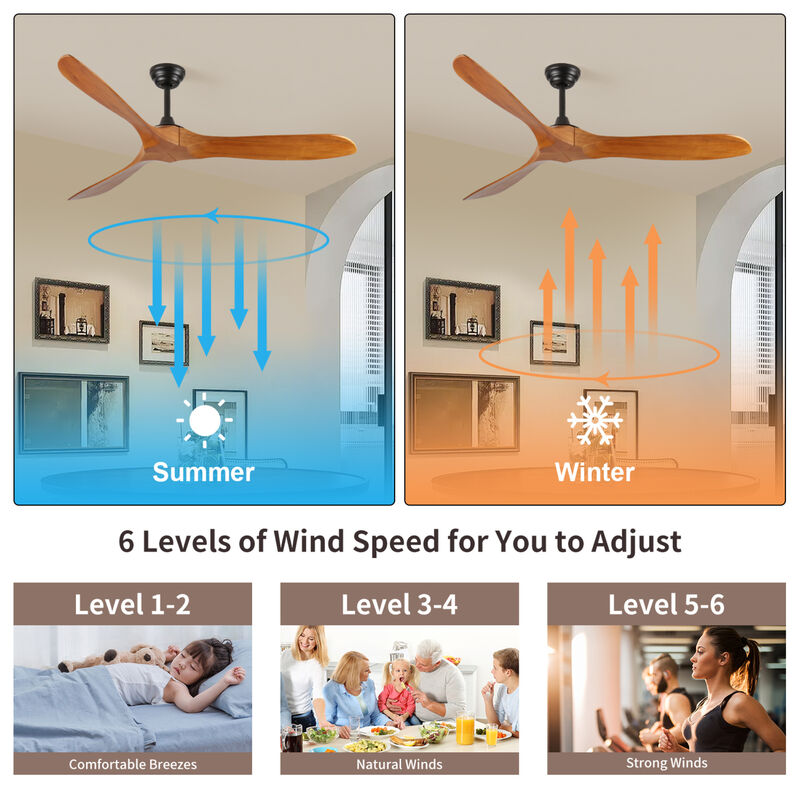 ELEMENT ACE 60 Inch Indoor Farmhouse Wood Ceiling Fan with Remote Control, Energy Efficient Quiet DC Motor, Reversible Blades for Living Room and Patio Use image number 6