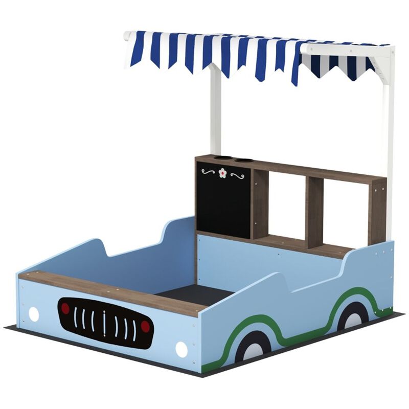 Wooden Kids Sandbox with Canopy and Toy Car Design-Light Blue image number 0
