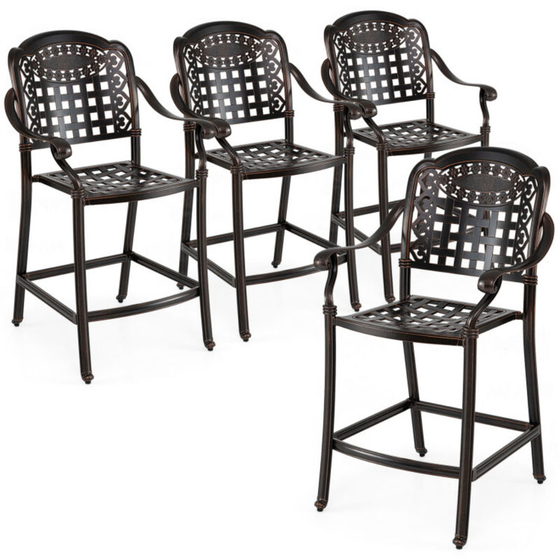 25.5 Inch Cast Aluminum Outdoor Counter Height Bar Chairs Set of 4-Copper image number 0