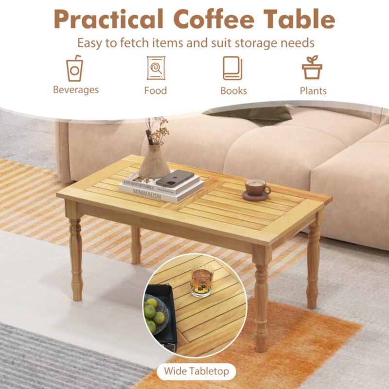Hivvago Patio Coffee Table with Solid Teak Wood Structure and Slatted Tabletop