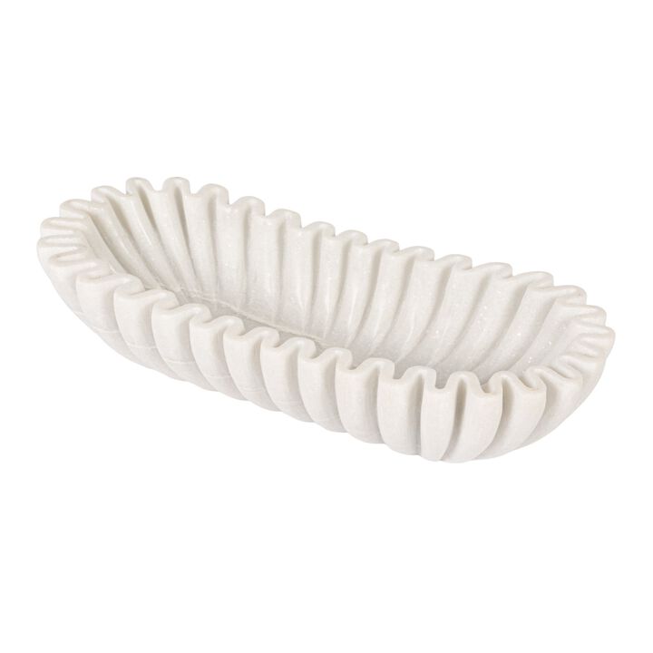 Marble Oval Ruffle Bowl, White