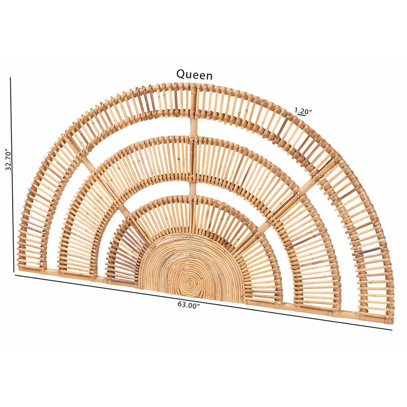 bali & pari Luna Natural Rattan Headboard - Handwoven Wicker Wall-Mount Headboard in Half-Moon Shape, Coastal Boho Bedroom Backdrop, Queen image number 5