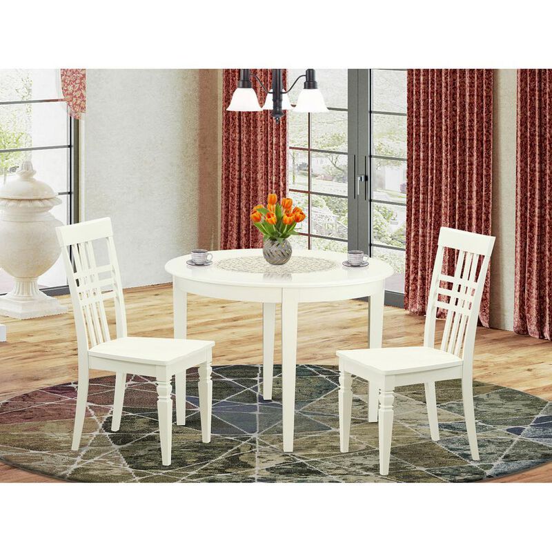 3 PC small Kitchen Table set with a Boston Dining Table and 2 Kitchen Chairs in Linen White