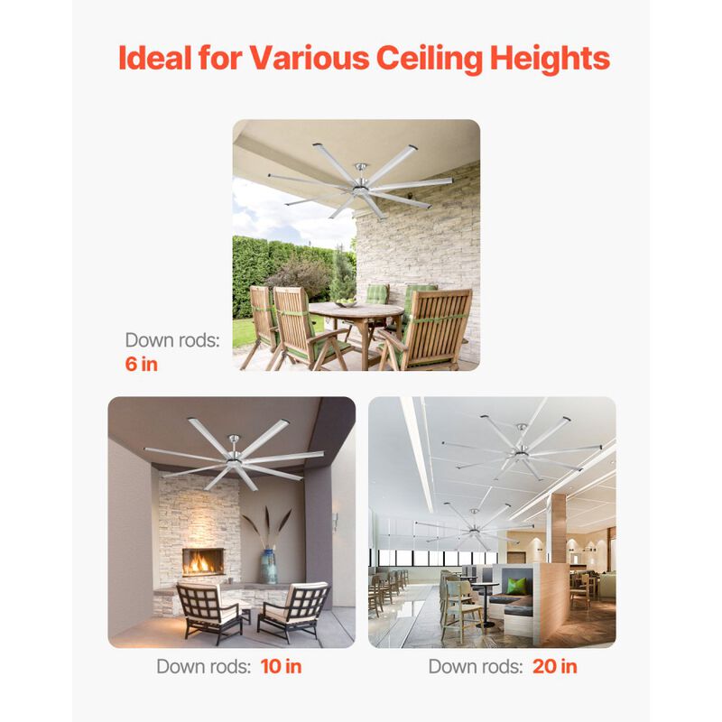 96 Inch Flush Mount Ceiling Fan Remote 6-Speed Indoor Outdoor Use image number 3