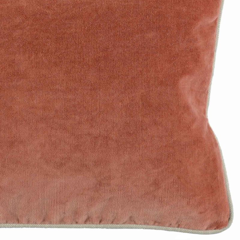 Rectangular Fabric Throw Pillow with Solid Color and Piped Edges, Terra Cotta - Benzara