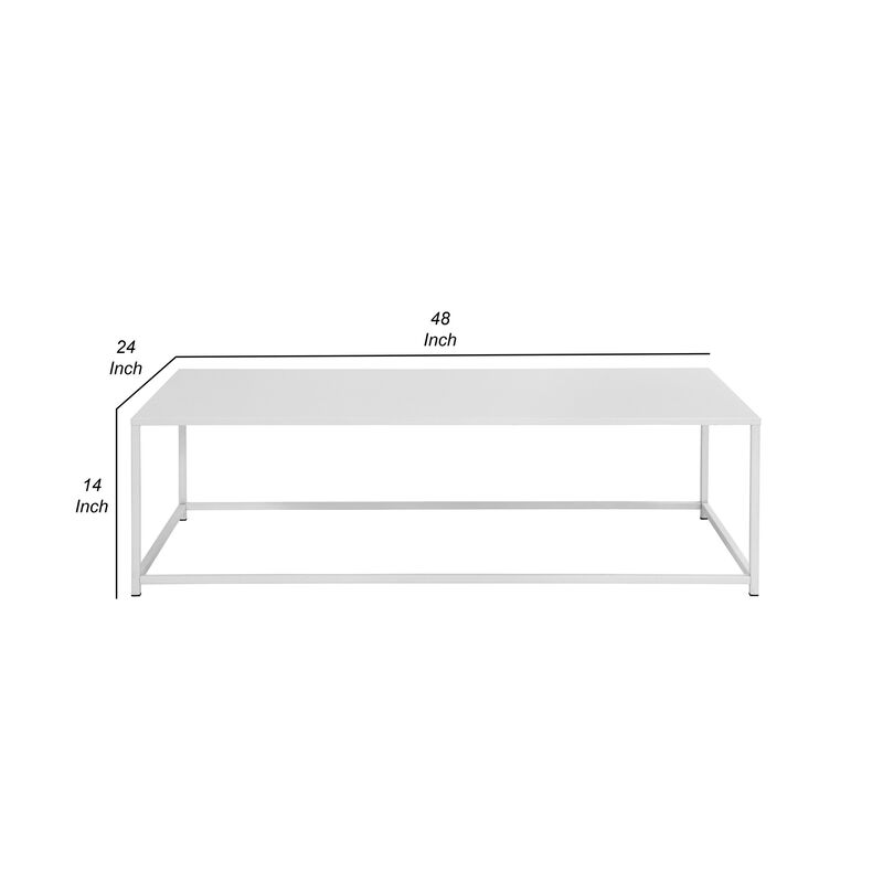 Eme 48 Inch  Coffee Table, Rectangular Tabletop, Modern White Metal Frame